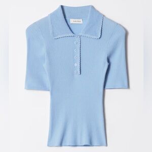 & OTHER STORIES SCALLOPED RIB-KNIT TOP, Light Blue - S